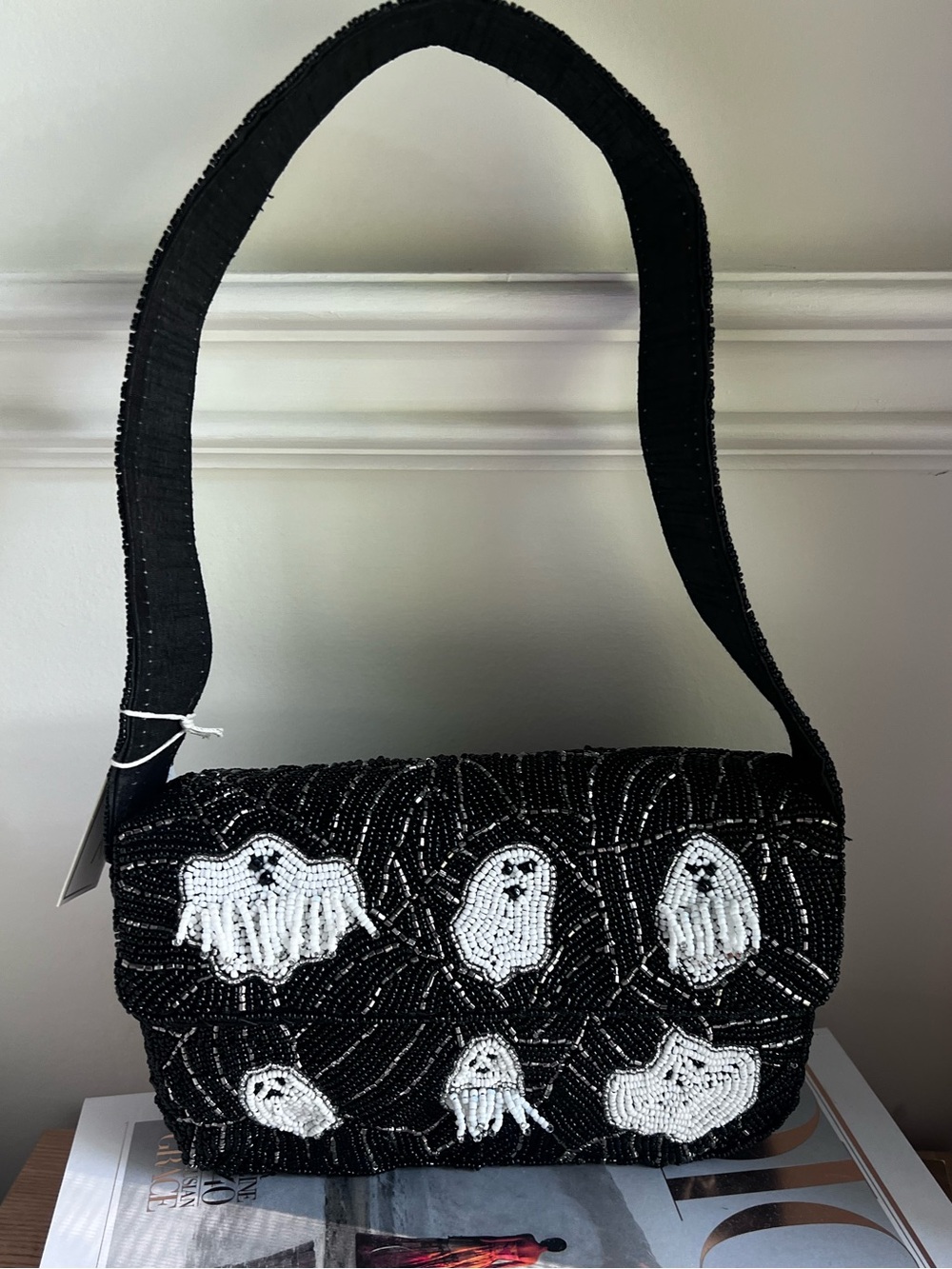 Viral TikTok Beaded Ghost Spiderweb Shoulder Bag NWT Handmade Halloween